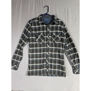 Kuhl Mens Plaid Long Sleeve Pearl Snap‎ Up Shirt Blue Tan Black Medium. Outdoor